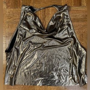 NWT Free People Metallic Cowl Neck Crop Tank with Keyhole Back (L)